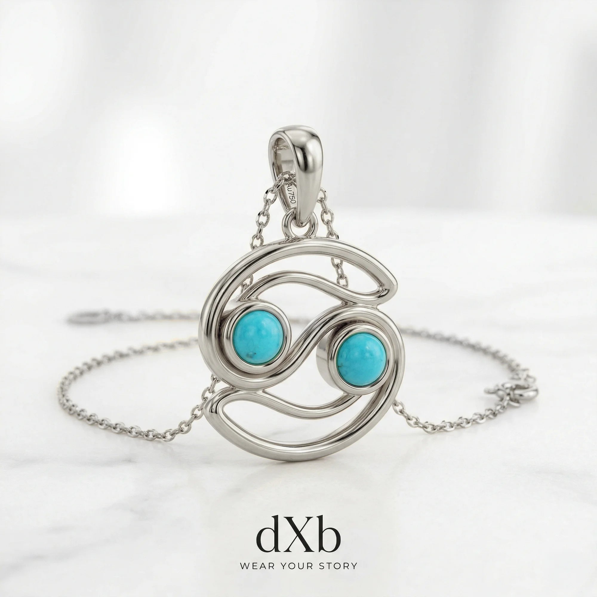 silver turquoise round Zodiac Cancer symbol pendant