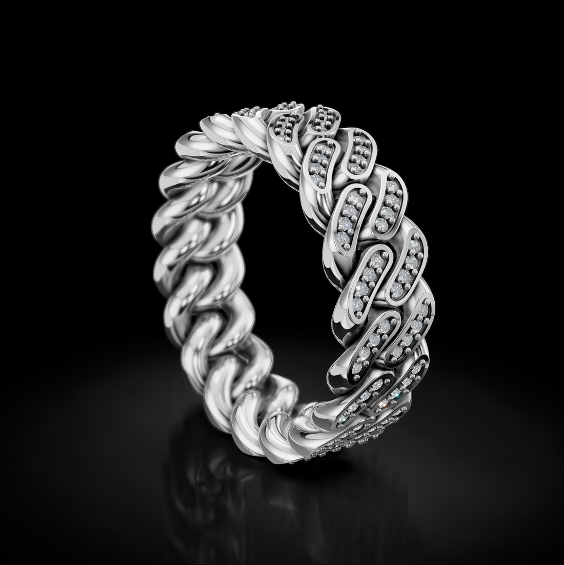 Men's Diamond Cuban Chain Wedding Ring: Bold Elegance