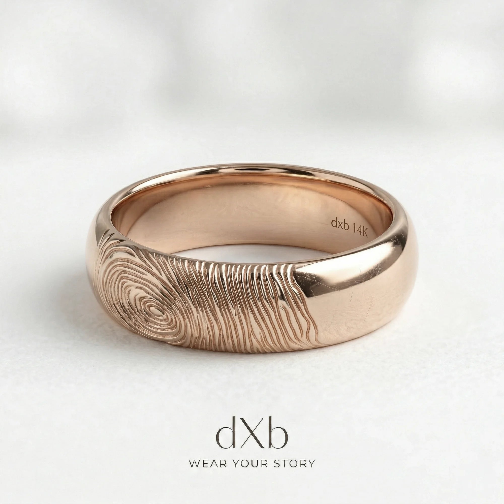 14k rose gold fingerprint engraved, personalized band ring