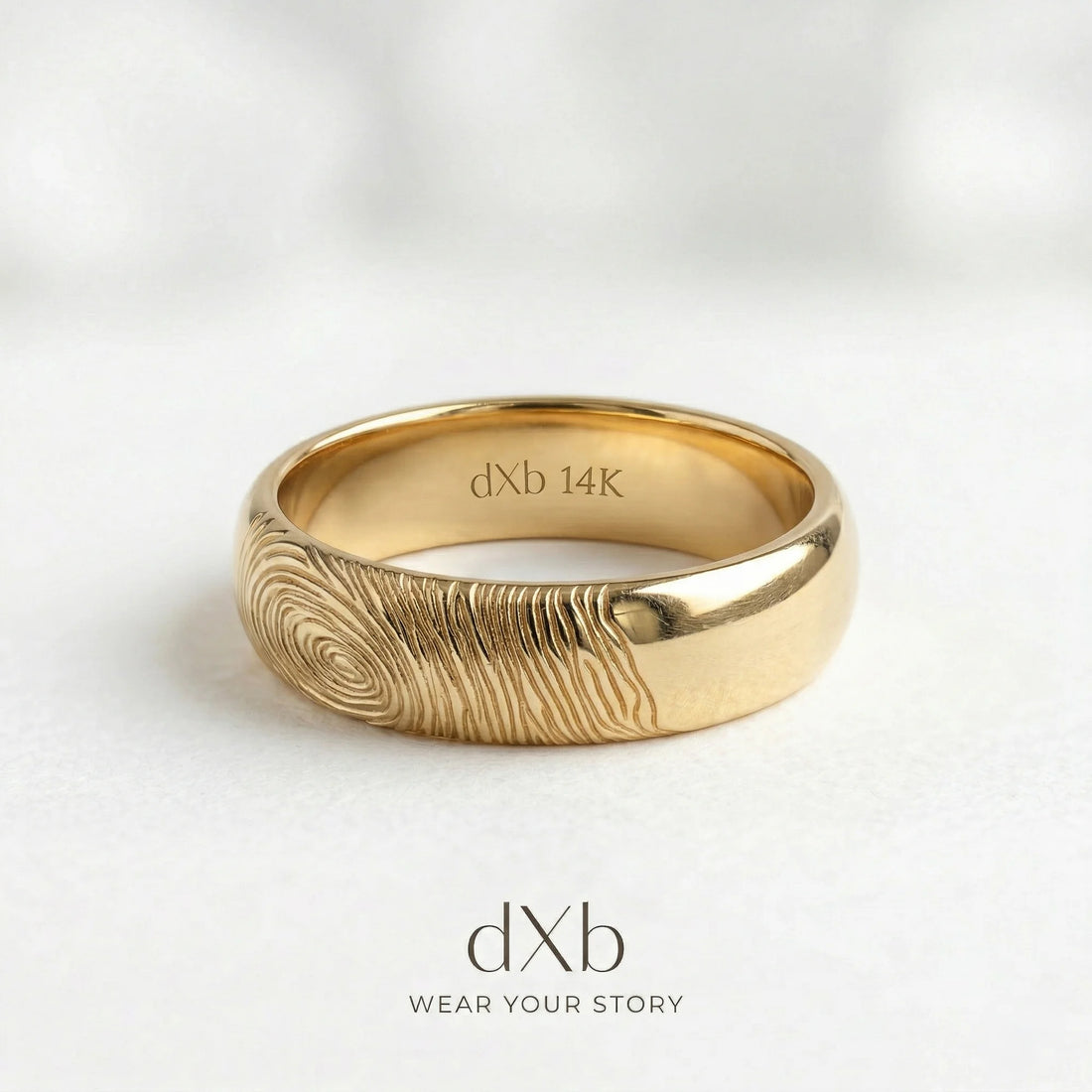 14k yellow gold fingerprint engraved, personalized band ring
