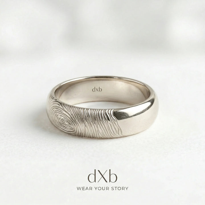 platinum fingerprint engraved, personalized band ring