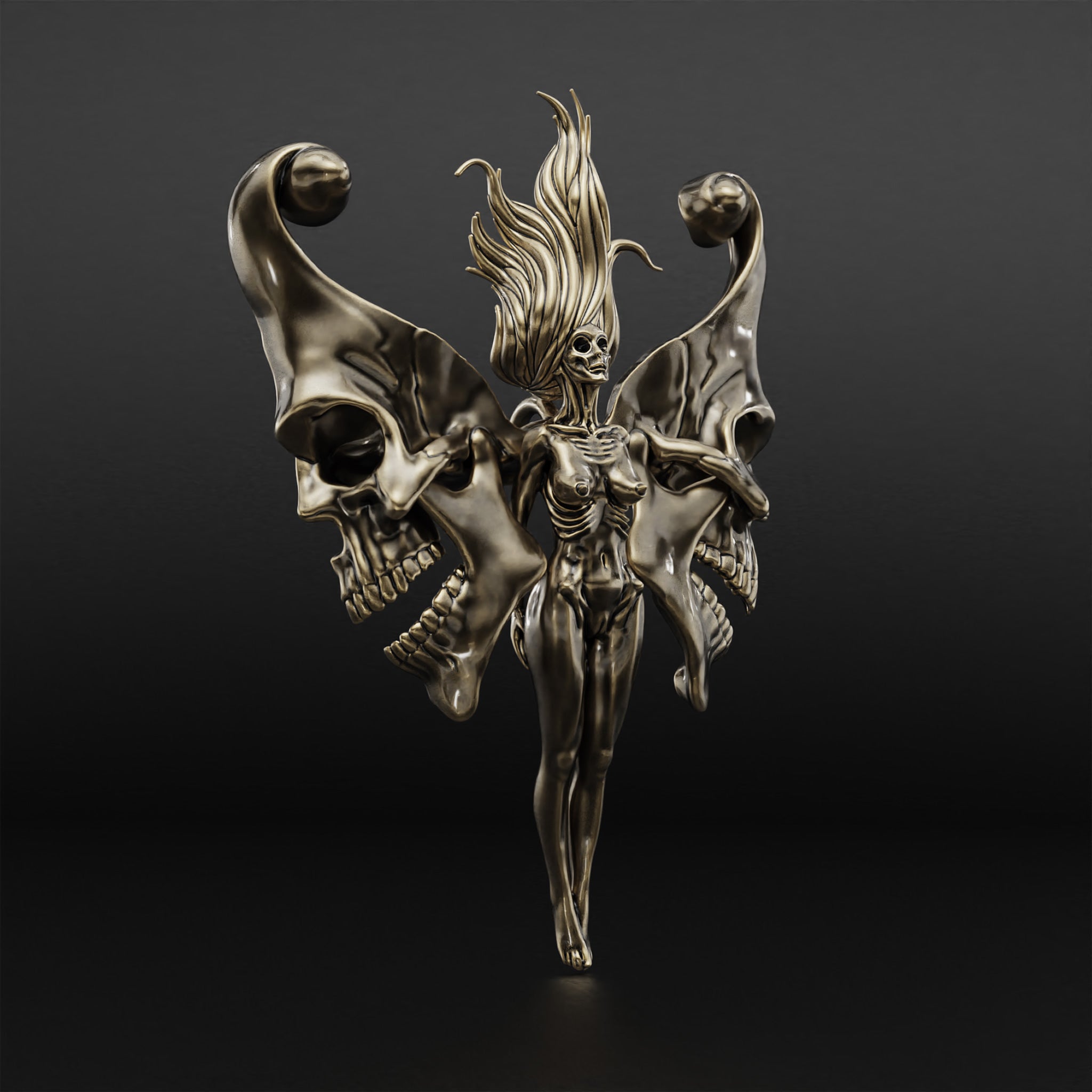 Death Angel Gothic Necklace, Available in Silver, Gold 14k, Platinum and Bronze