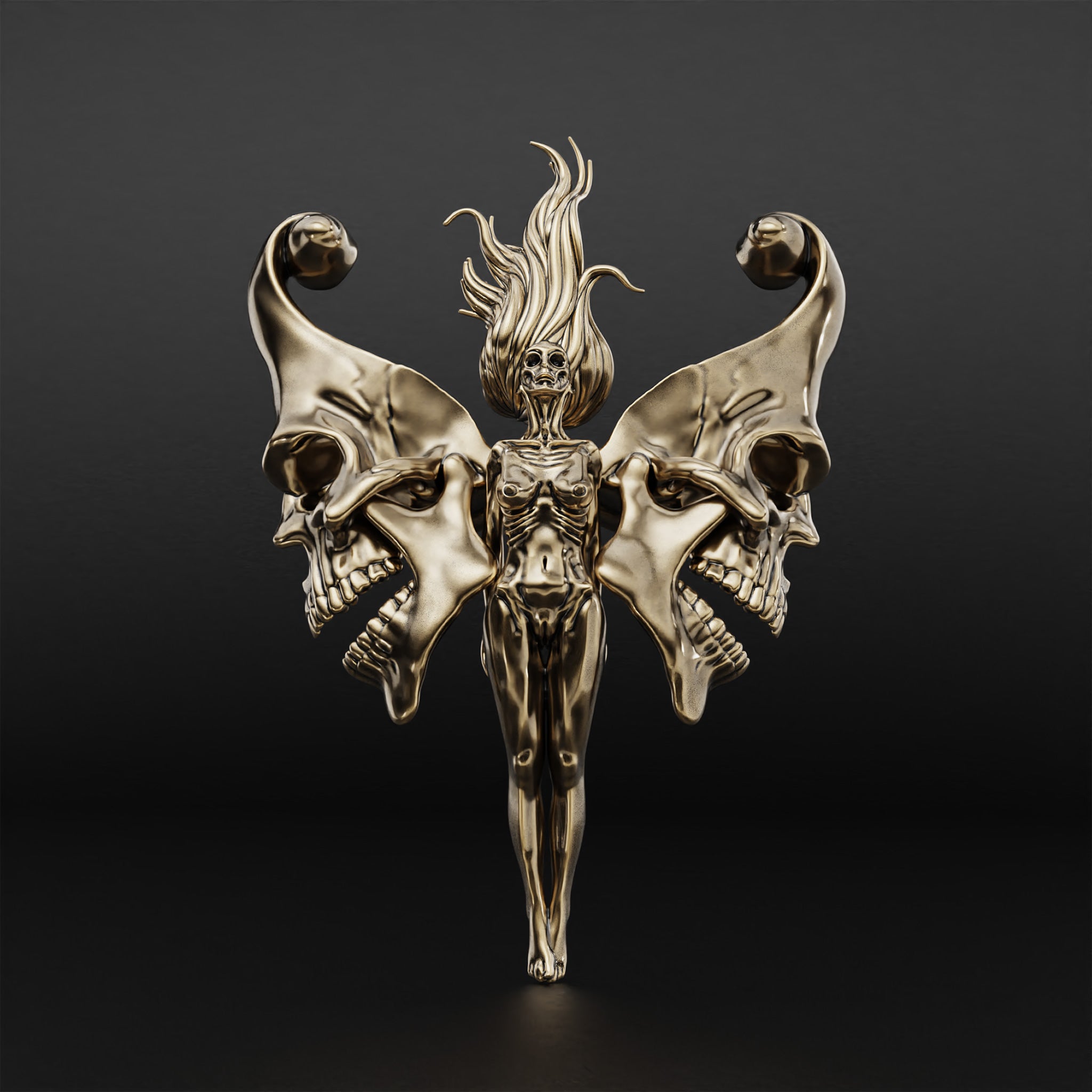 Death Angel Gothic Necklace, Available in Silver, Gold 14k, Platinum and Bronze