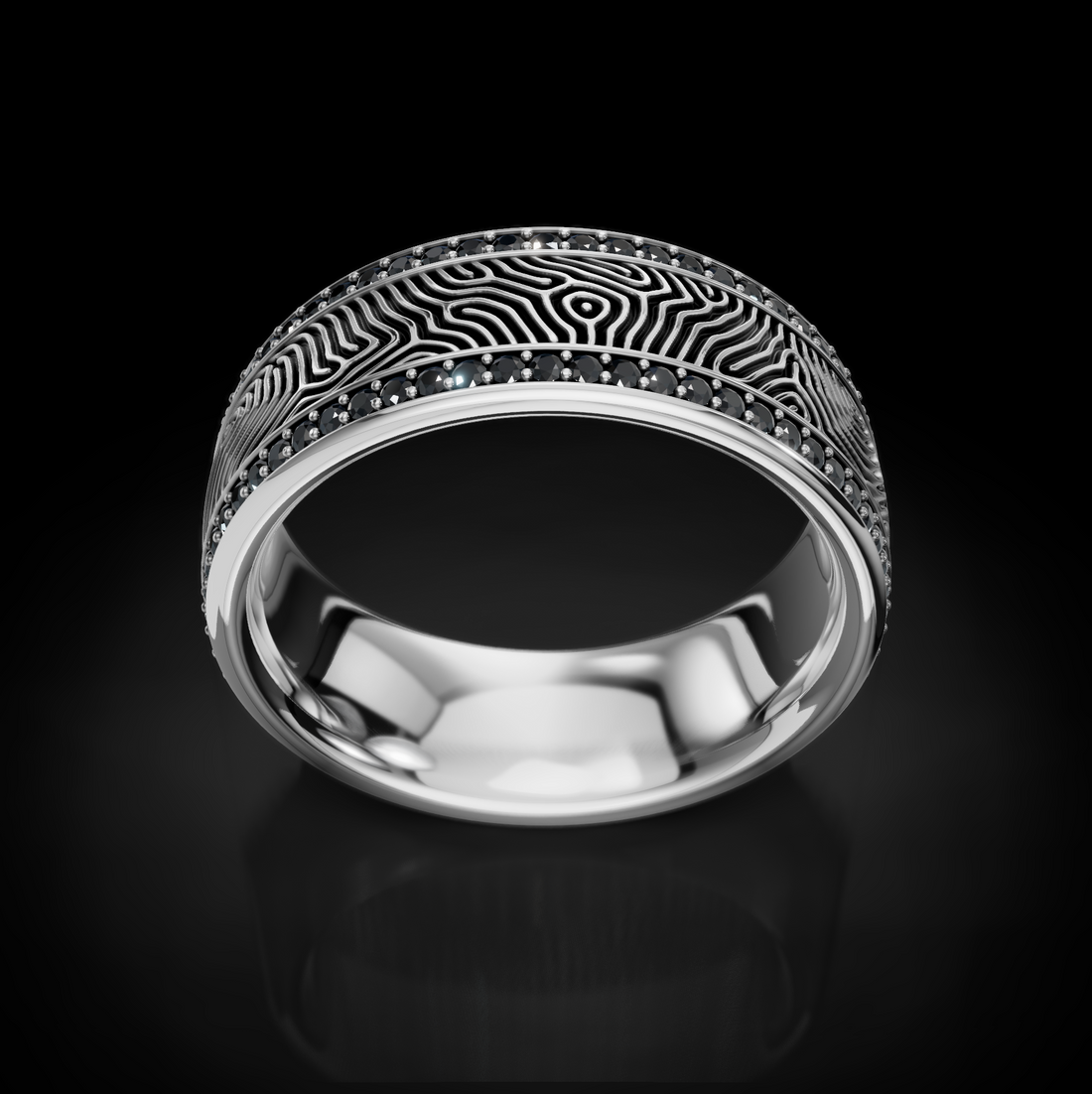 Unique Textured Men's Wedding Band: Gold, Diamonds