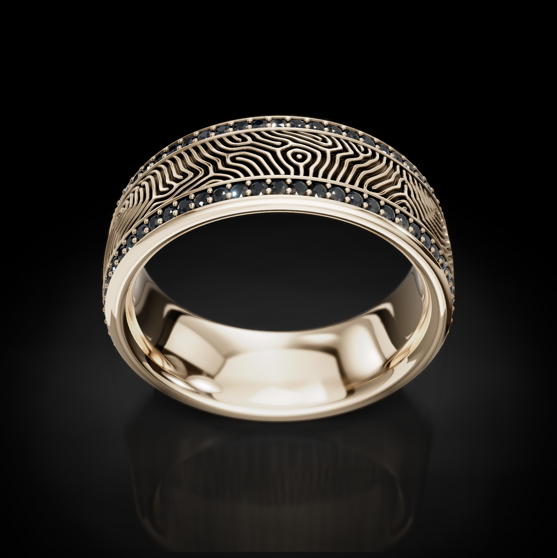 Unique Textured Men's Wedding Band: Gold, Diamonds