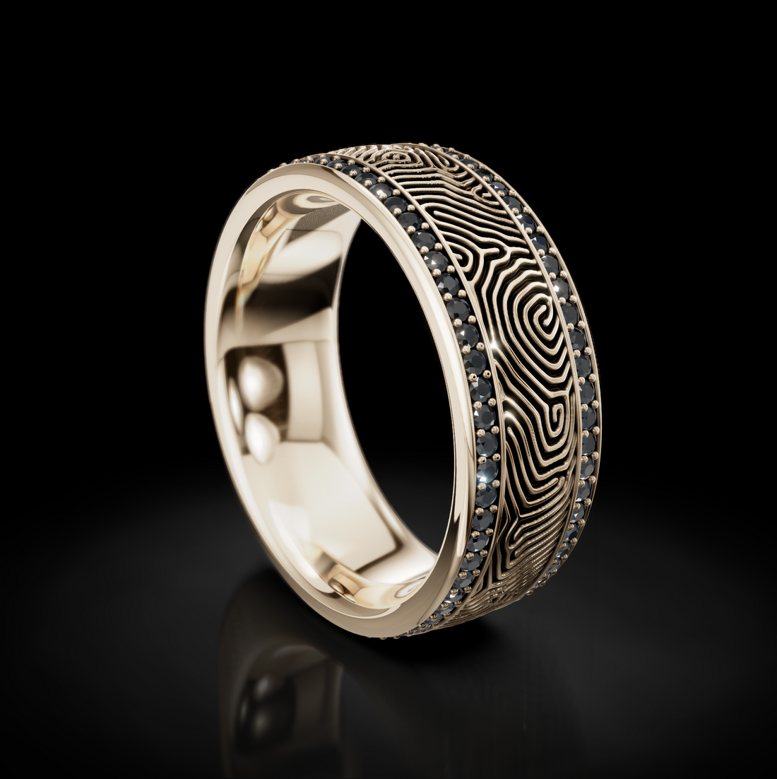 Unique Textured Men's Wedding Band: Gold, Diamonds