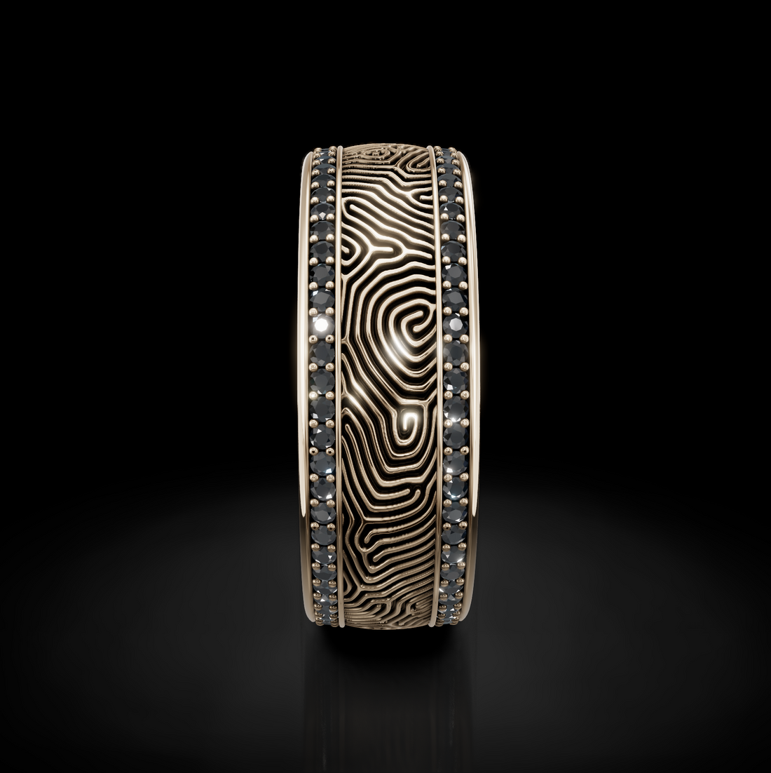 Unique Textured Men's Wedding Band: Gold, Diamonds