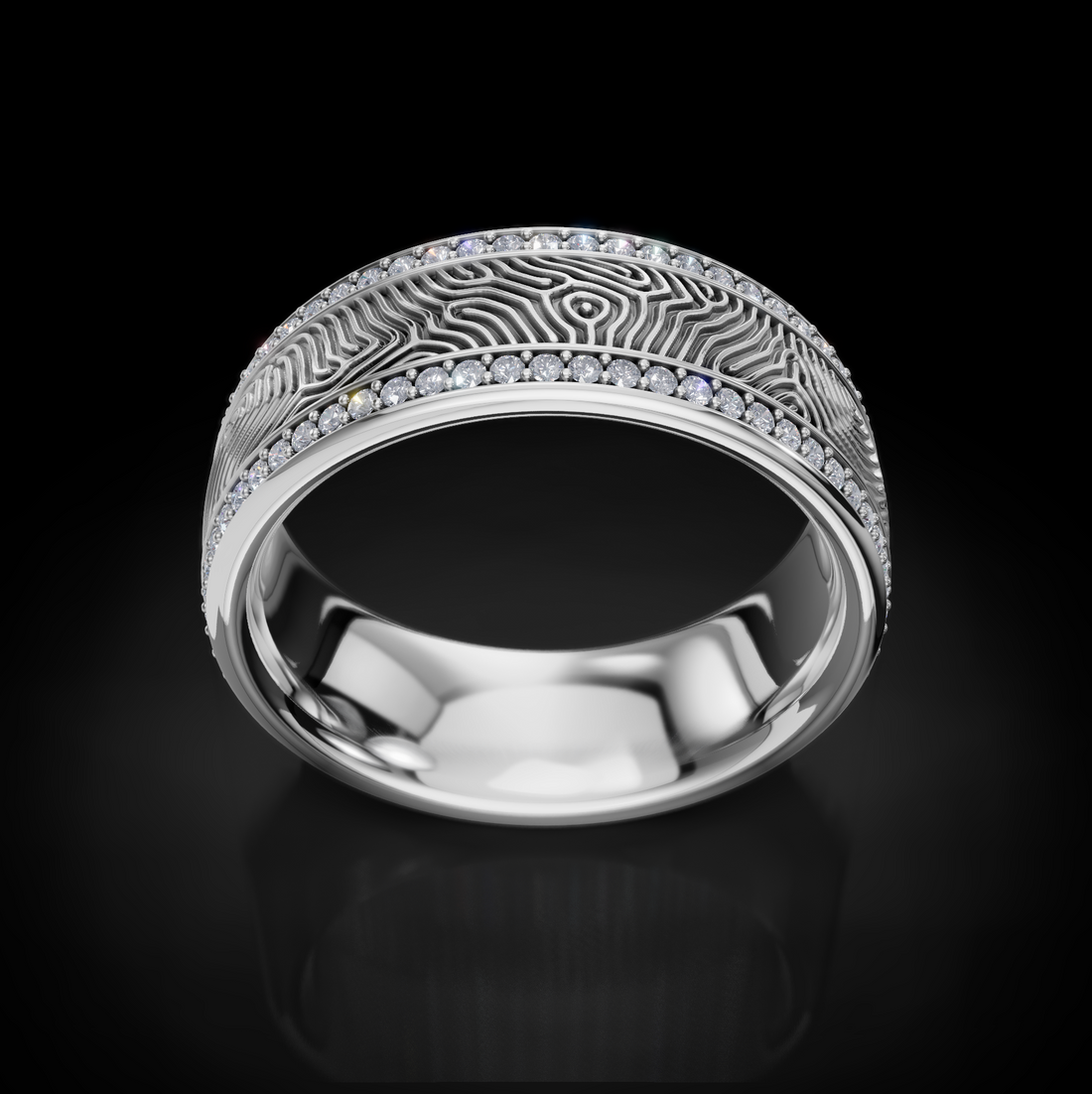 Unique Textured Men's Wedding Band: Gold, Diamonds