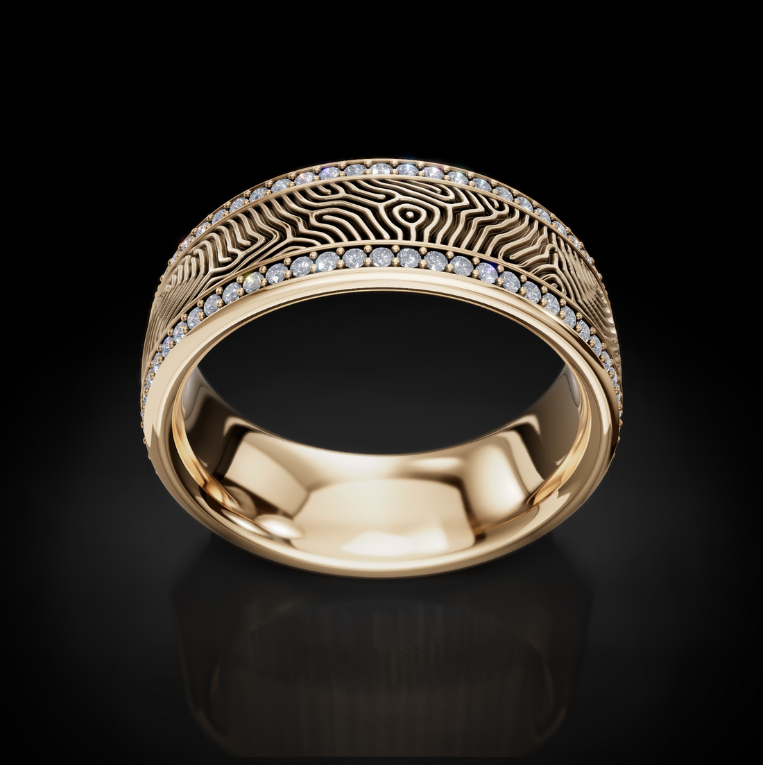 Unique Textured Men's Wedding Band: Gold, Diamonds