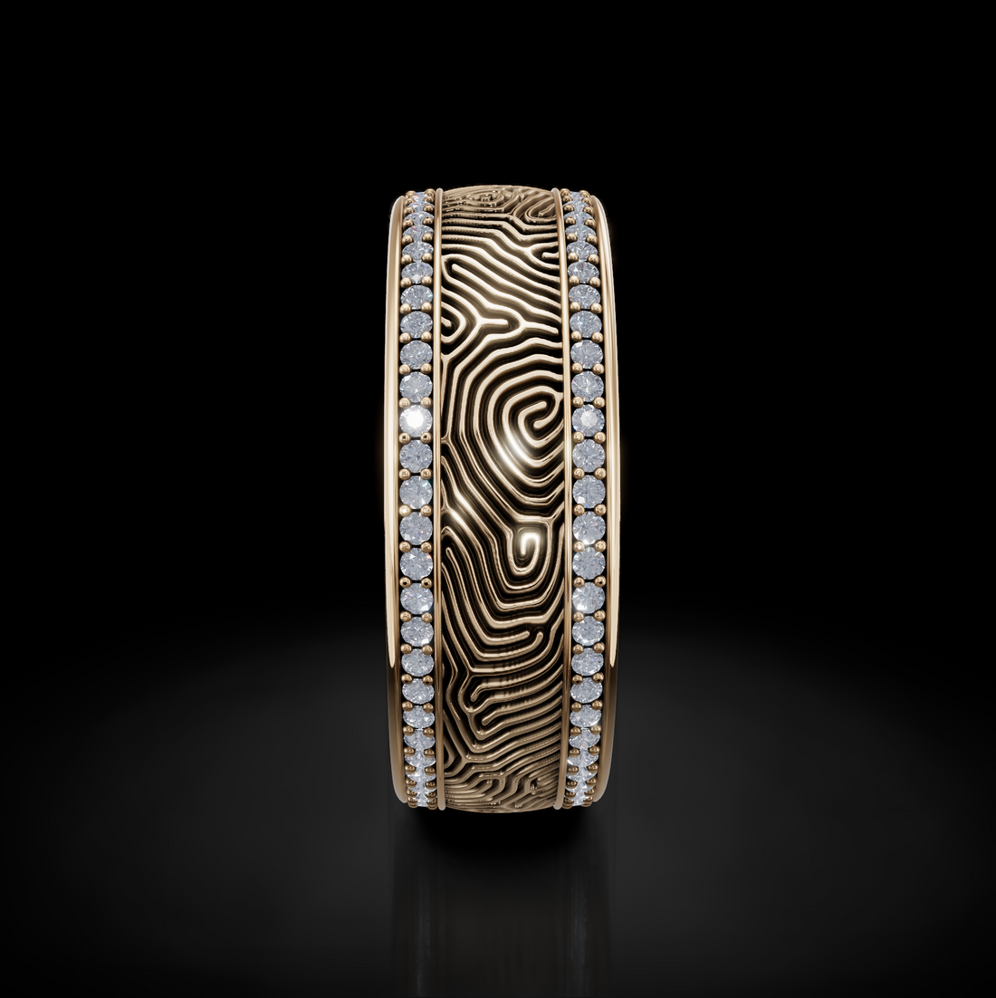 Unique Textured Men's Wedding Band: Gold, Diamonds