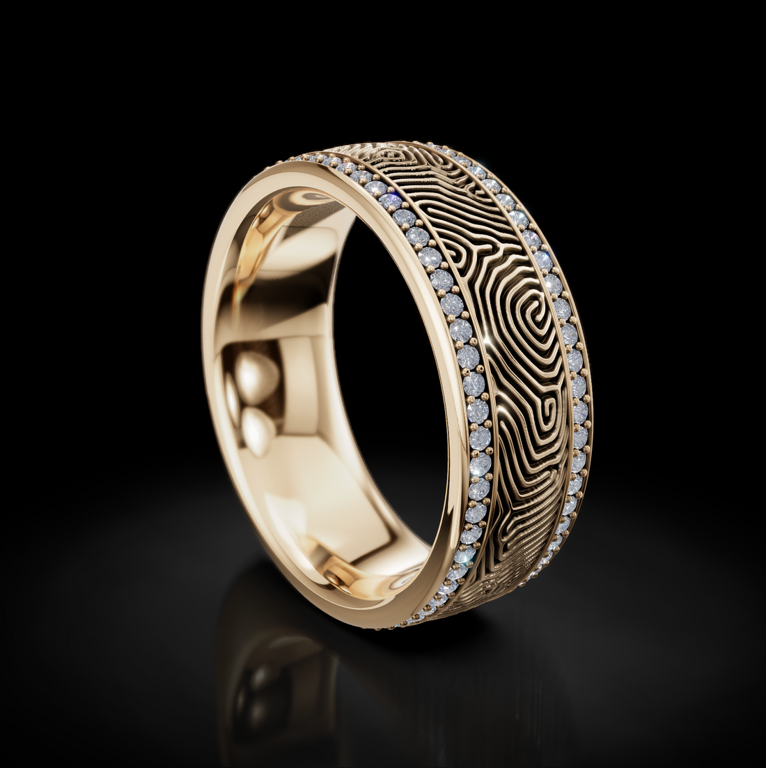 Unique Textured Men's Wedding Band: Gold, Diamonds