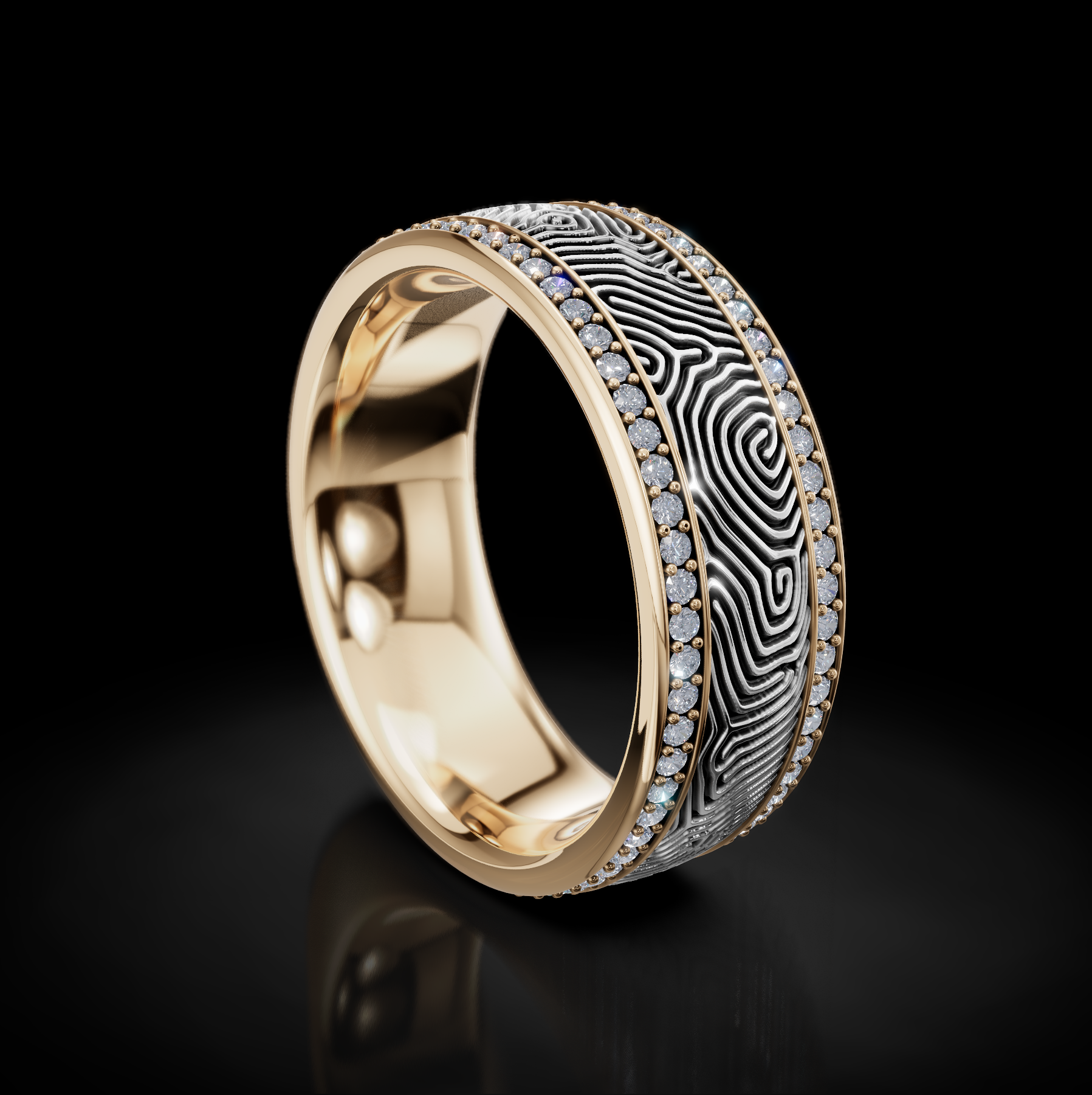 Unique Textured Men's Wedding Band: Gold, Diamonds