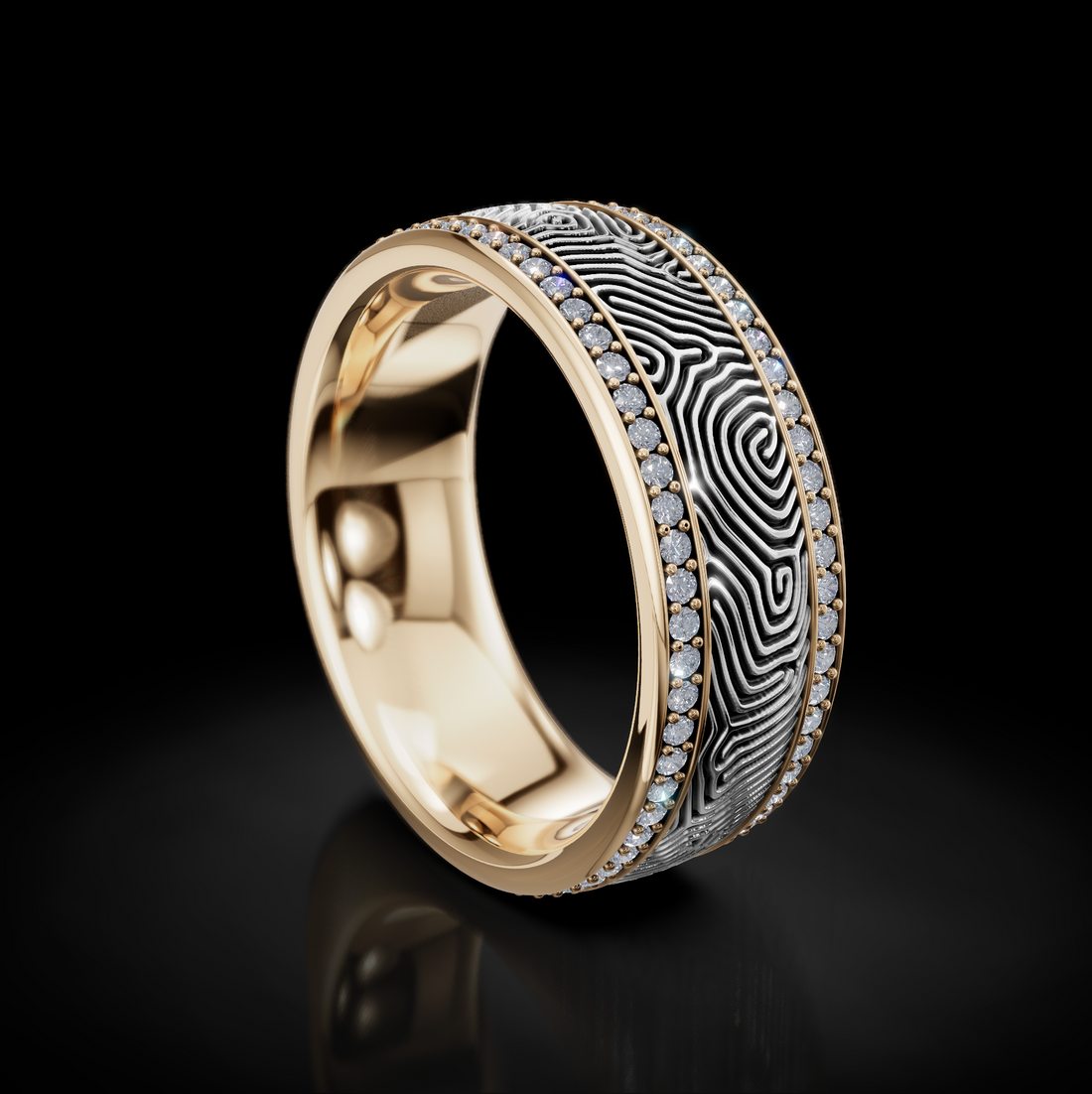 Unique Textured Men's Wedding Band: Gold, Diamonds