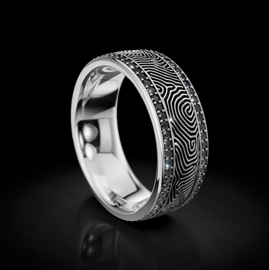 Unique Textured Men's Wedding Band: Gold, Diamonds