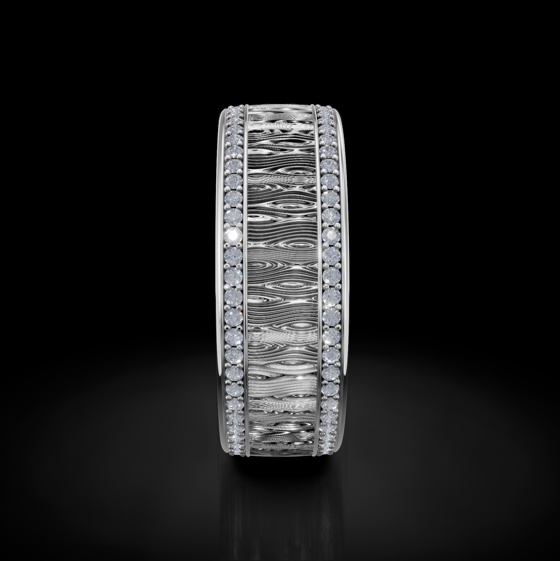 Nature-Inspired Wood Pattern Wedding Ring with 2 Raw Diamonds