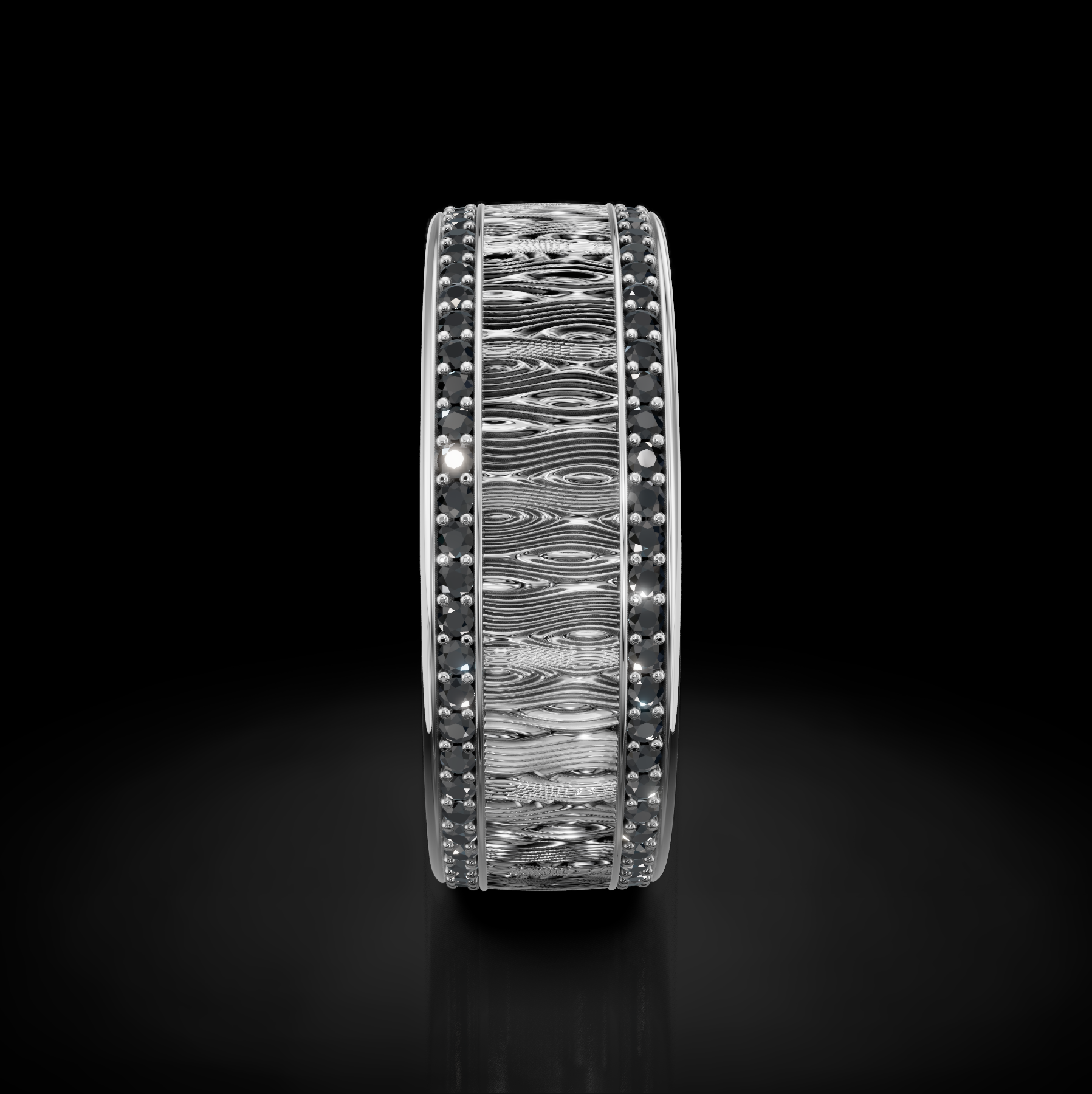 Nature-Inspired Wood Pattern Wedding Ring with 2 Raw Diamonds