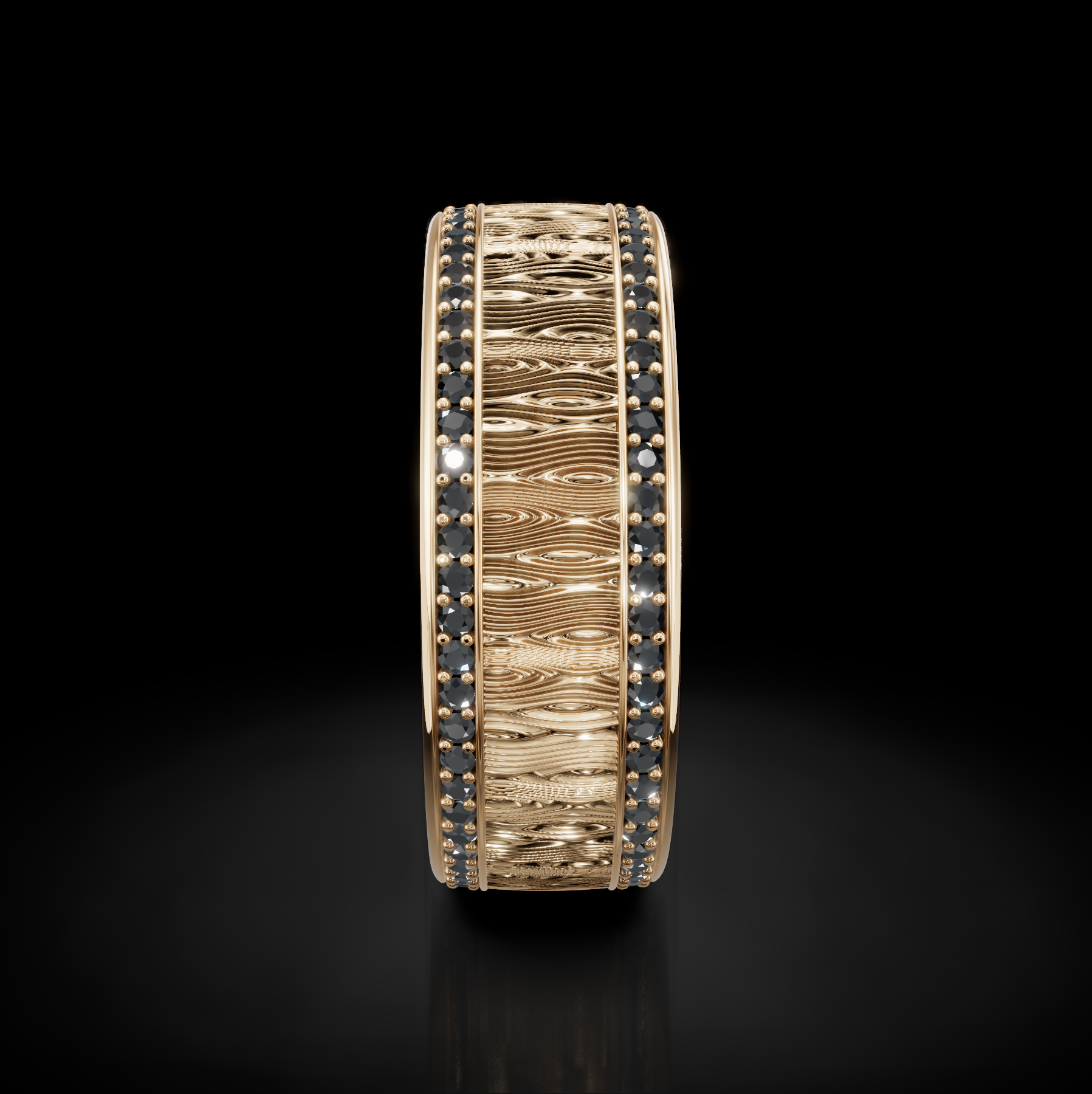 Nature-Inspired Wood Pattern Wedding Ring with 2 Raw Diamonds