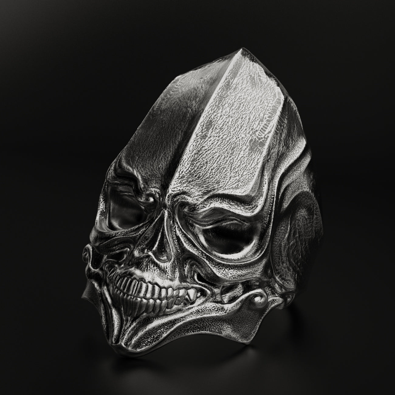 Gothic Sci-Fi Skull Ring - Handcrafted Silver Statement Jewelry for Edgy Fashion