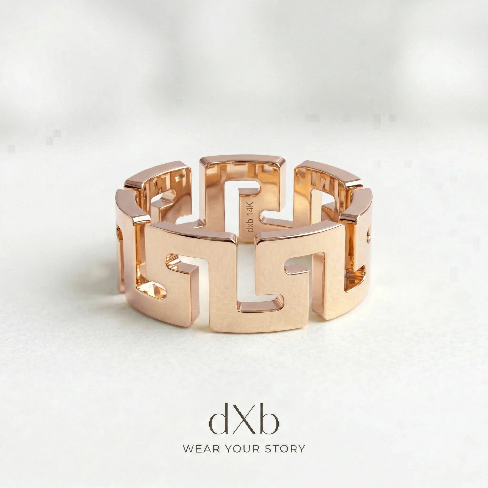 14k rose gold Geometric Greek Key Band ring