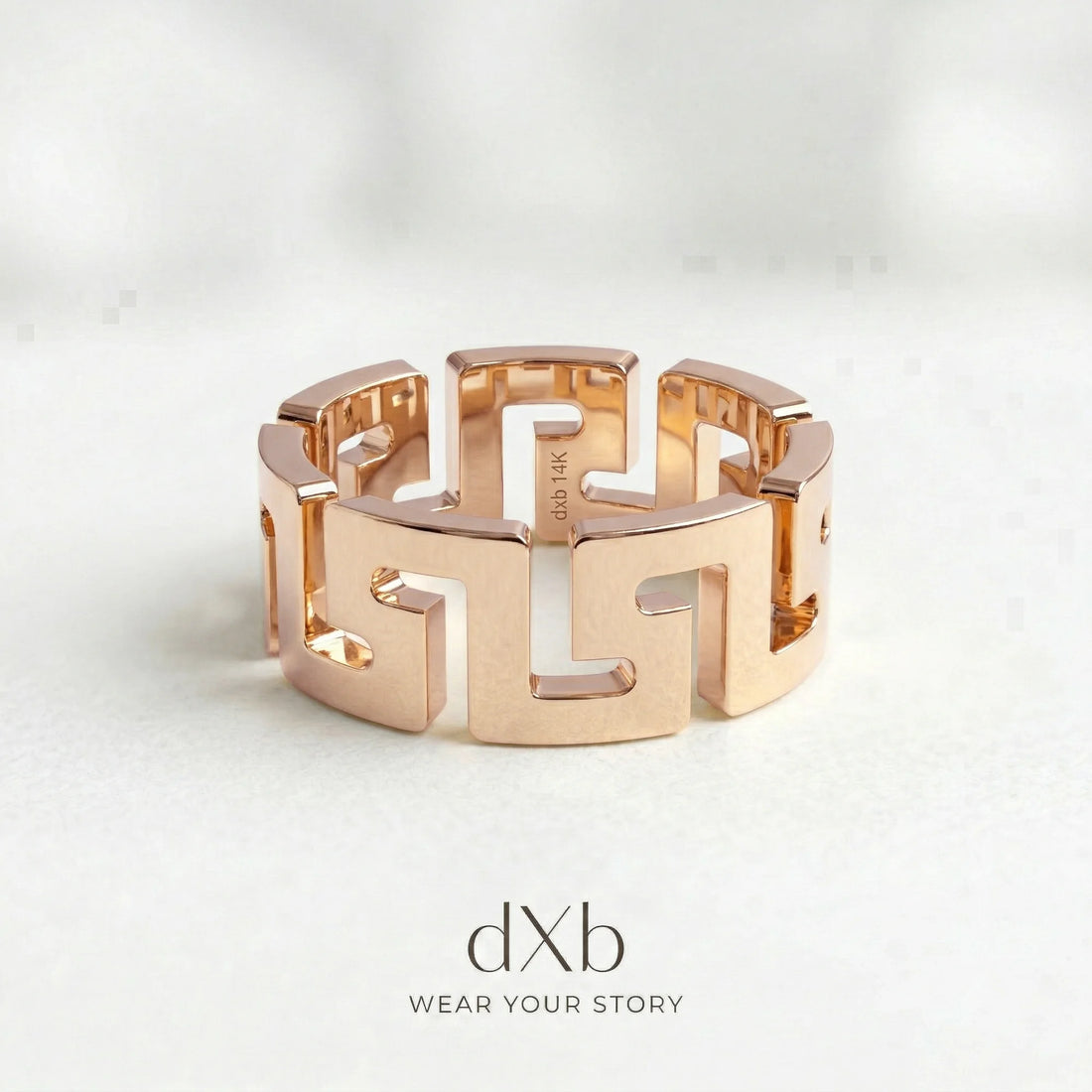 14k rose gold Geometric Greek Key Band ring