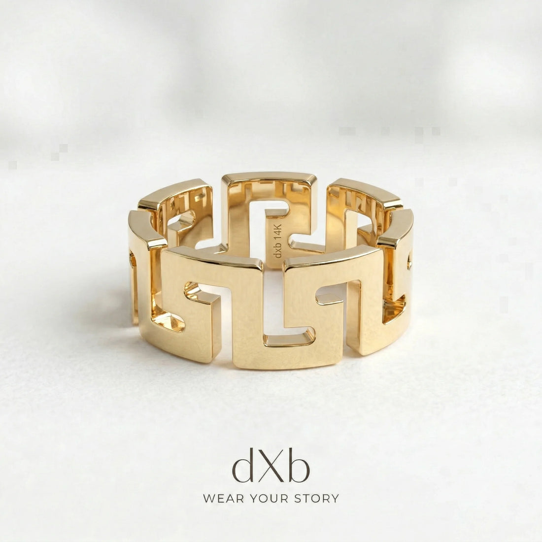 14k yellow gold Geometric Greek Key Band ring