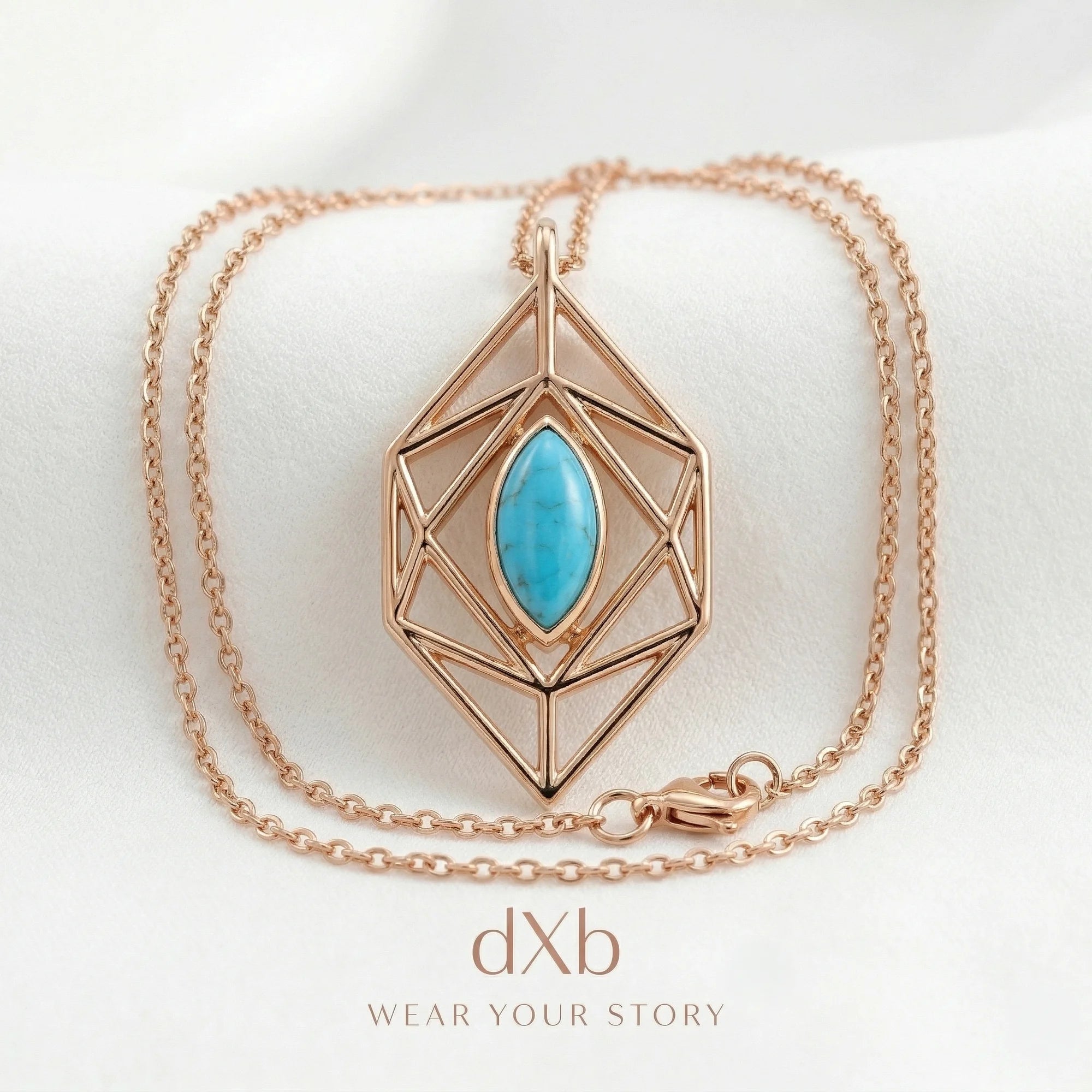 14k rose gold turquoise marquise geometric modern pendant