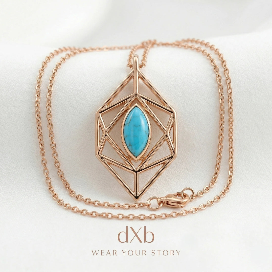 14k rose gold turquoise marquise geometric modern pendant