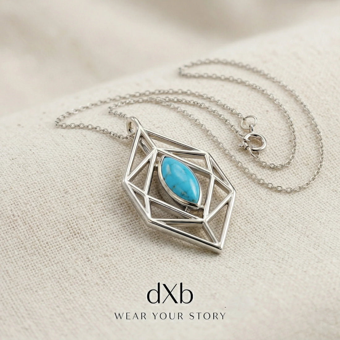 14k white gold turquoise marquise geometric modern pendant