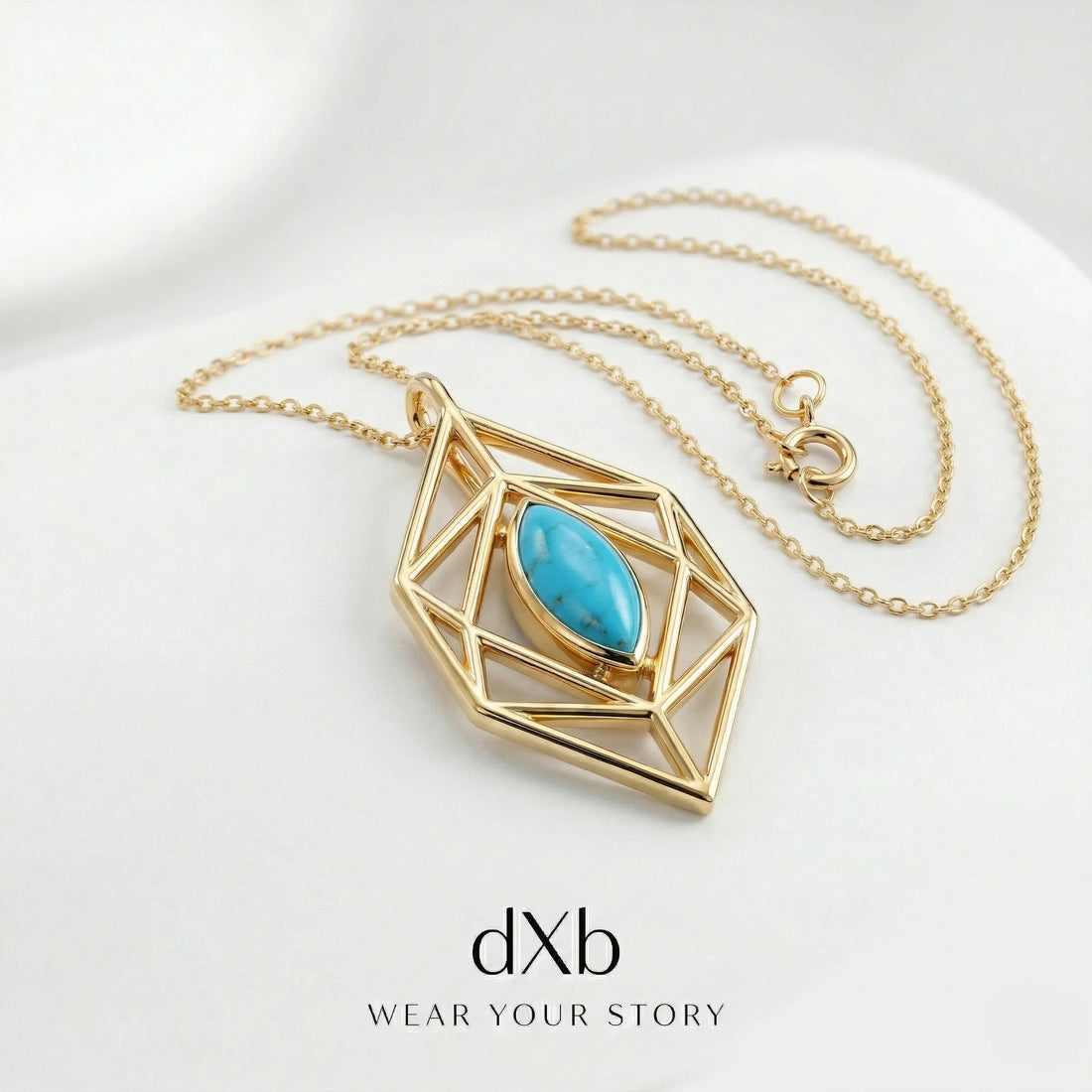 14k yellow gold turquoise marquise geometric modern pendant