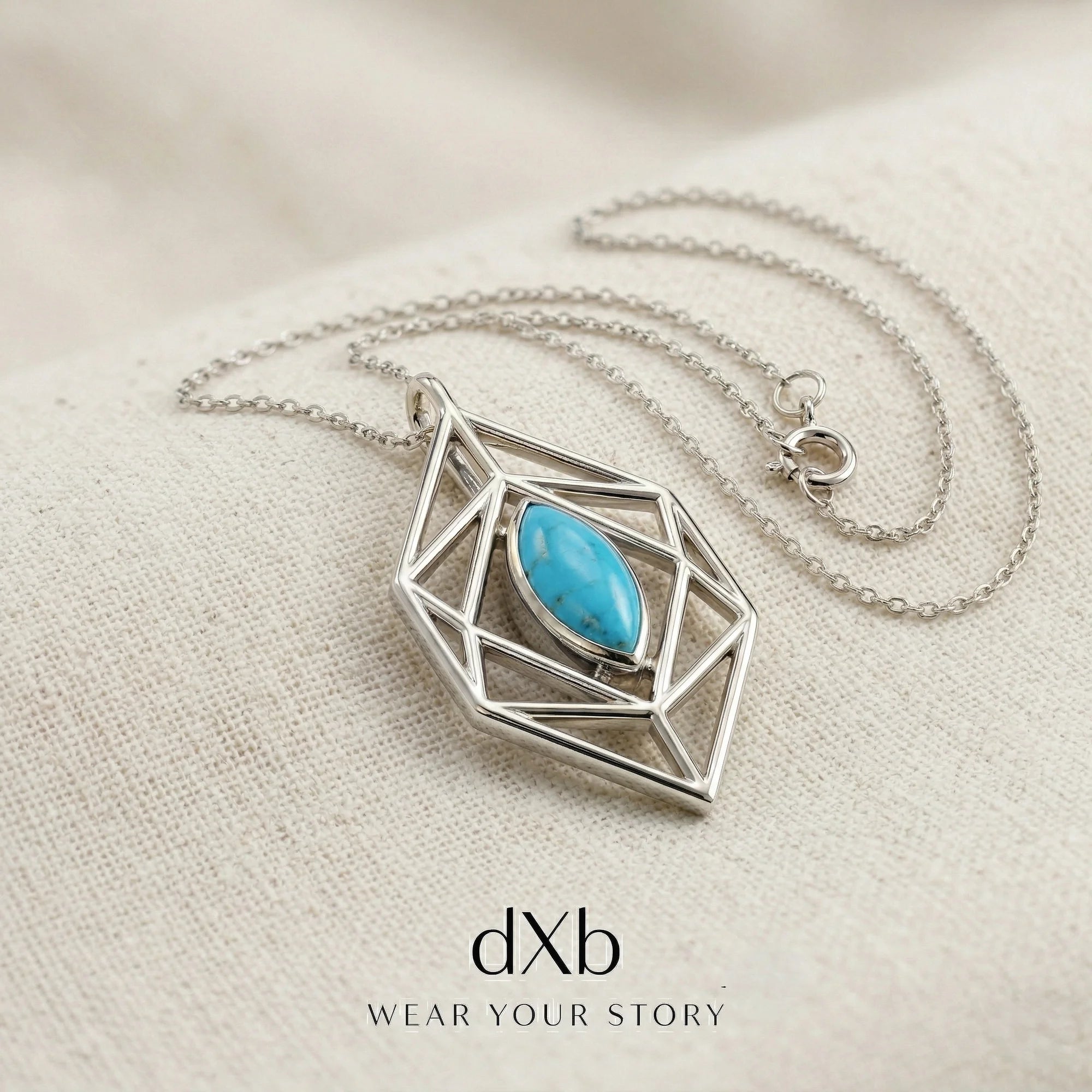 silver turquoise marquise geometric modern pendant