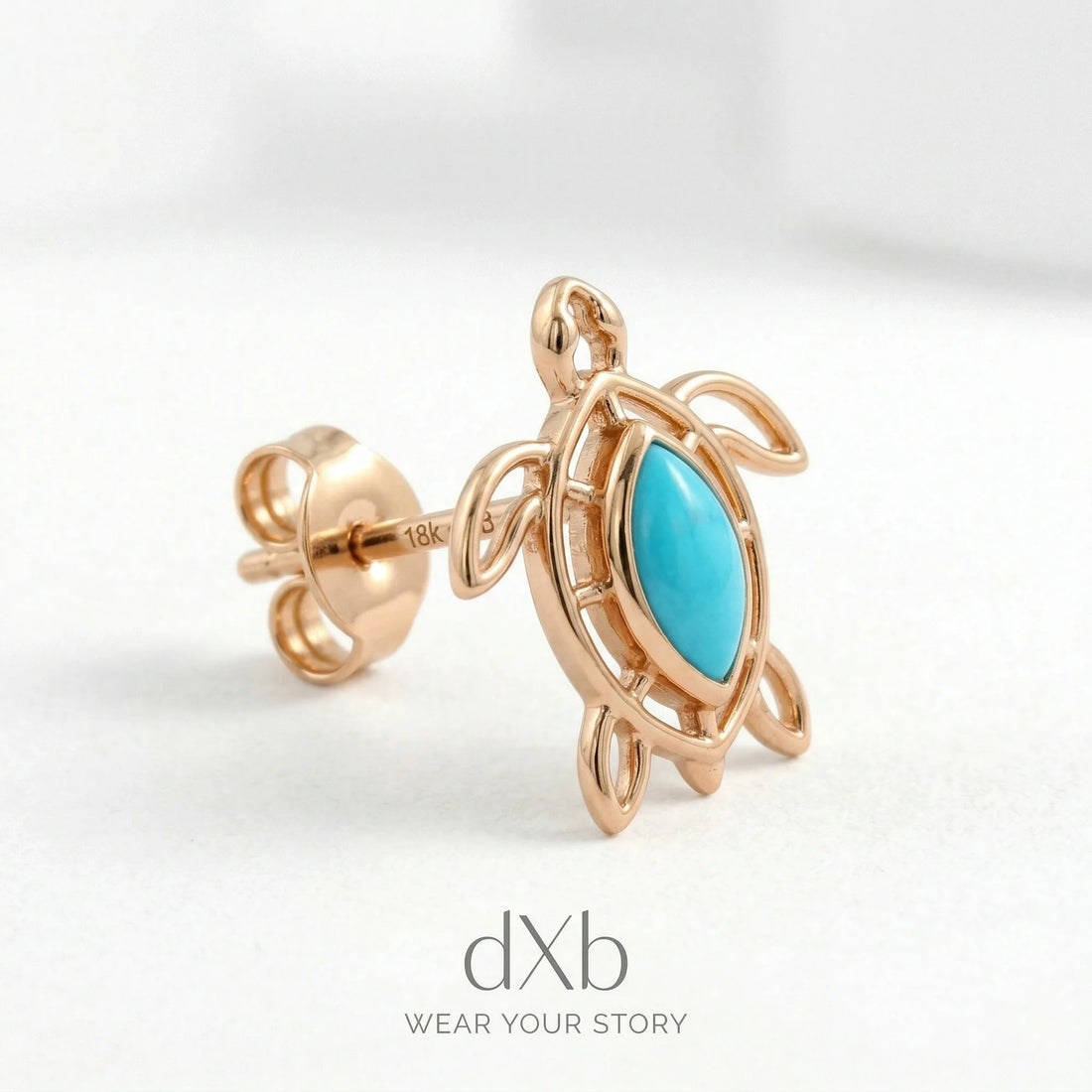 14k rose gold turquoise marquise sea turtle, marine, animal earring