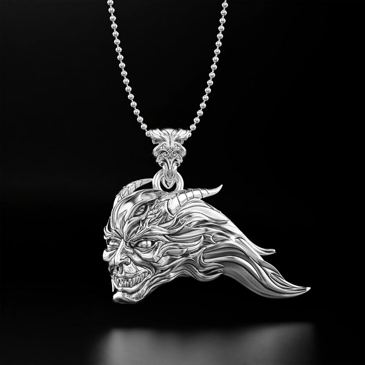 Gothic Demon Head Pendant Necklace - 14k Yellow Gold, 14k White Gold, Platinum, and Silver