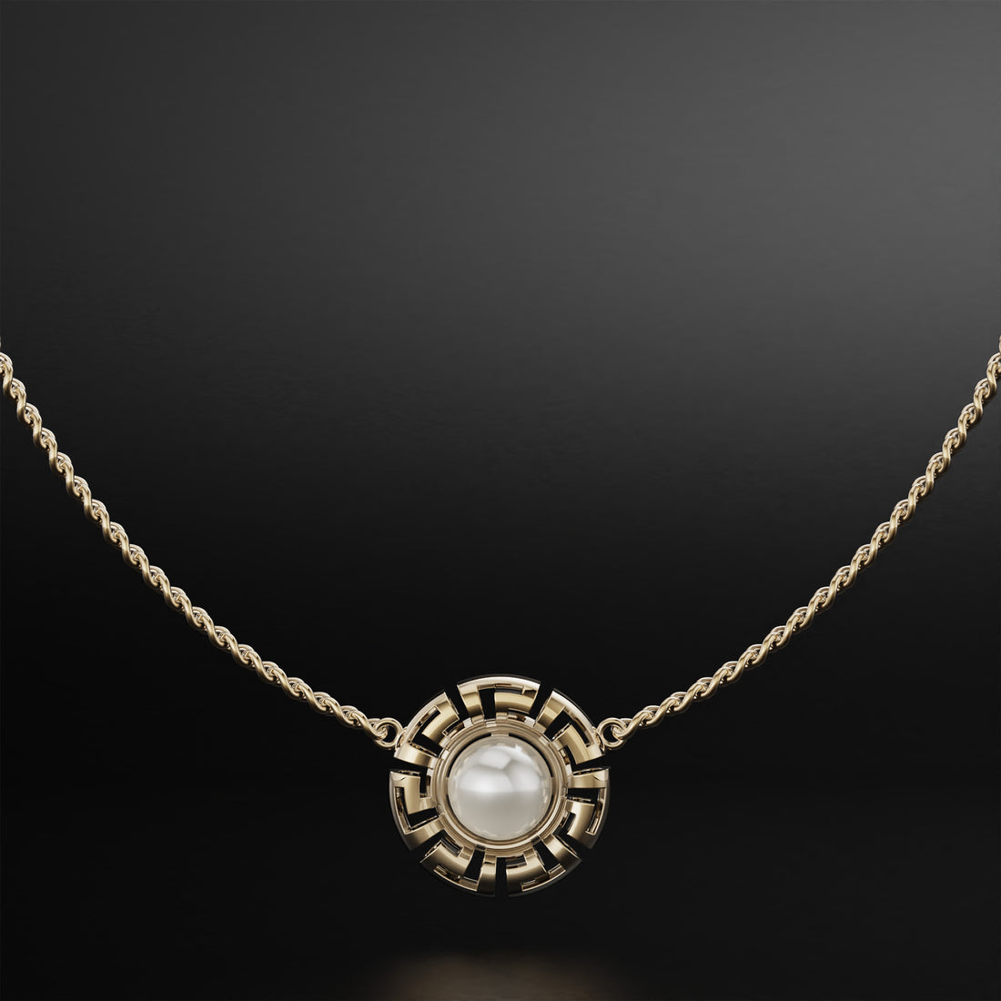 Luxurious Greek Key Pattern Pendant with Pearl - Elegant Art-Inspired Jewelry