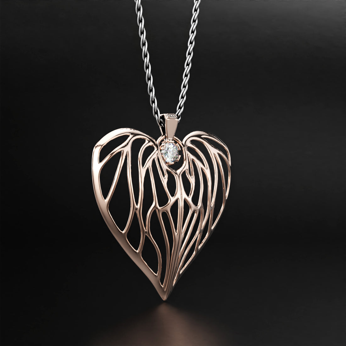 Heart of Angels Diamond Pendant Necklace - 14k Yellow Gold, 14k White Gold, 14k Rose Gold, Platinum, and Silver