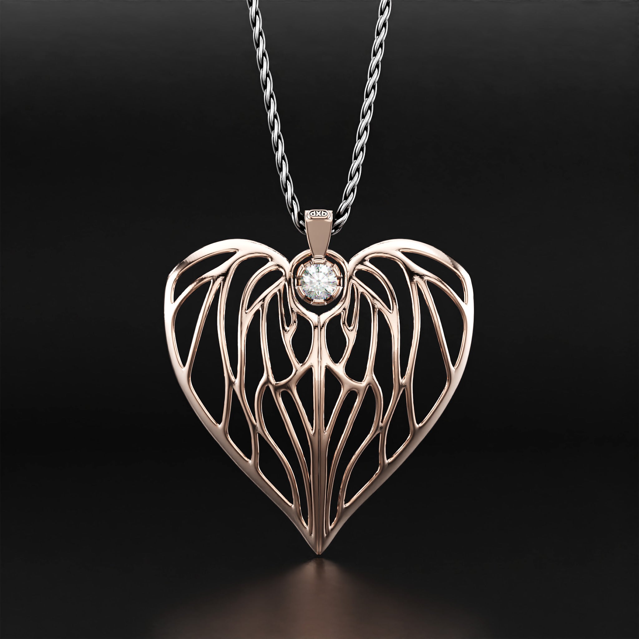 Heart of Angels Diamond Pendant Necklace - 14k Yellow Gold, 14k White Gold, 14k Rose Gold, Platinum, and Silver