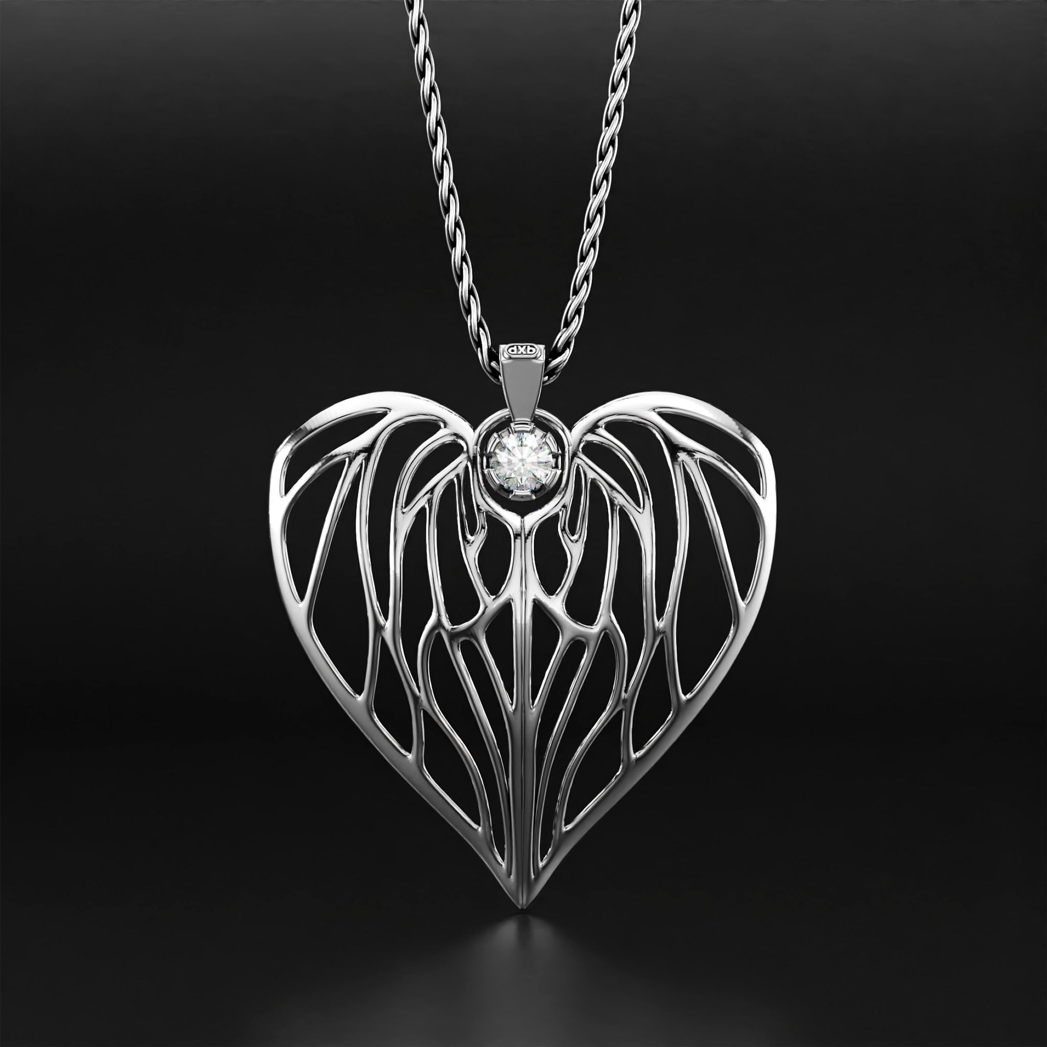 Heart of Angels Diamond Pendant Necklace - 14k Yellow Gold, 14k White Gold, 14k Rose Gold, Platinum, and Silver