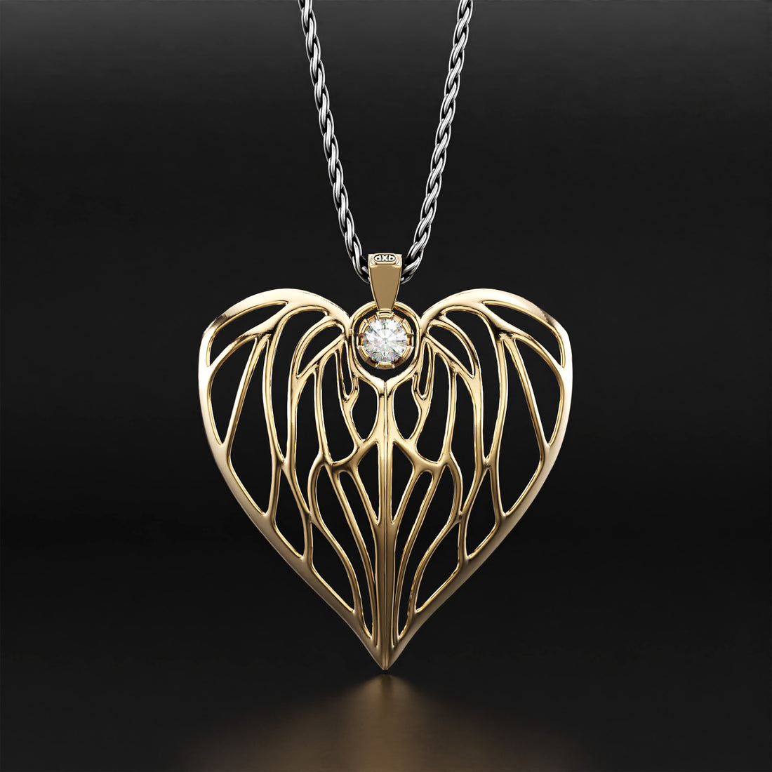 Heart of Angels Diamond Pendant Necklace - 14k Yellow Gold, 14k White Gold, 14k Rose Gold, Platinum, and Silver