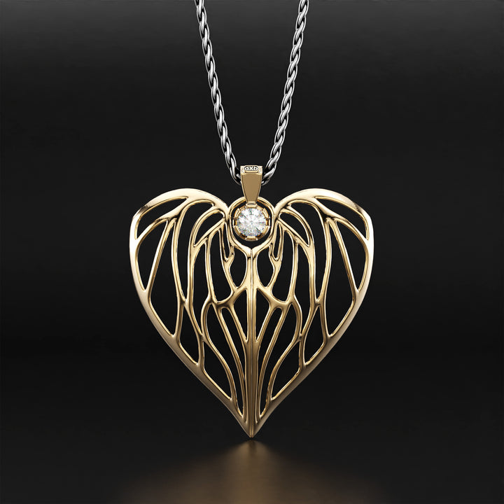 Heart of Angels Diamond Pendant Necklace - 14k Yellow Gold, 14k White Gold, 14k Rose Gold, Platinum, and Silver