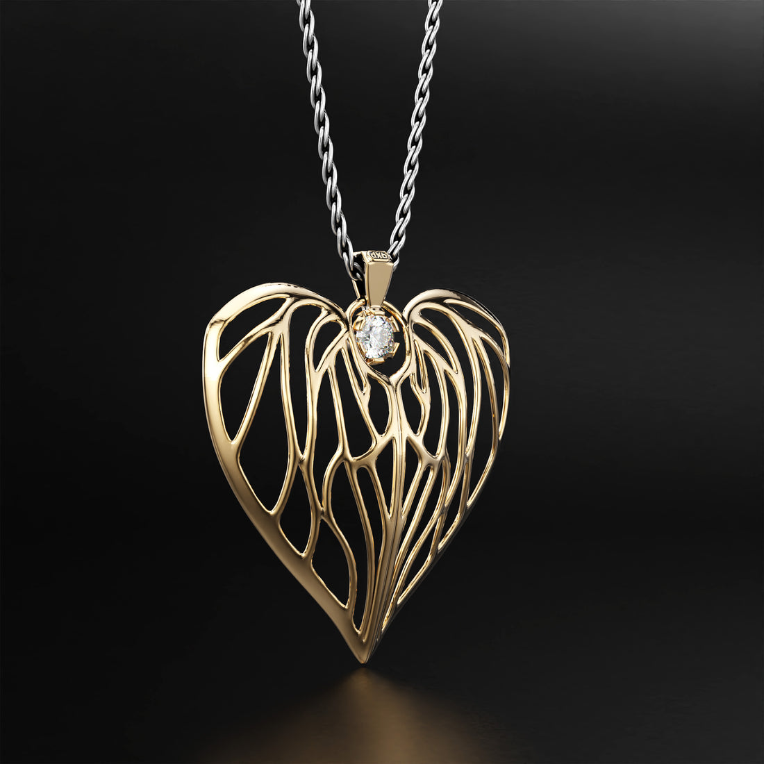 Heart of Angels Diamond Pendant Necklace - 14k Yellow Gold, 14k White Gold, 14k Rose Gold, Platinum, and Silver