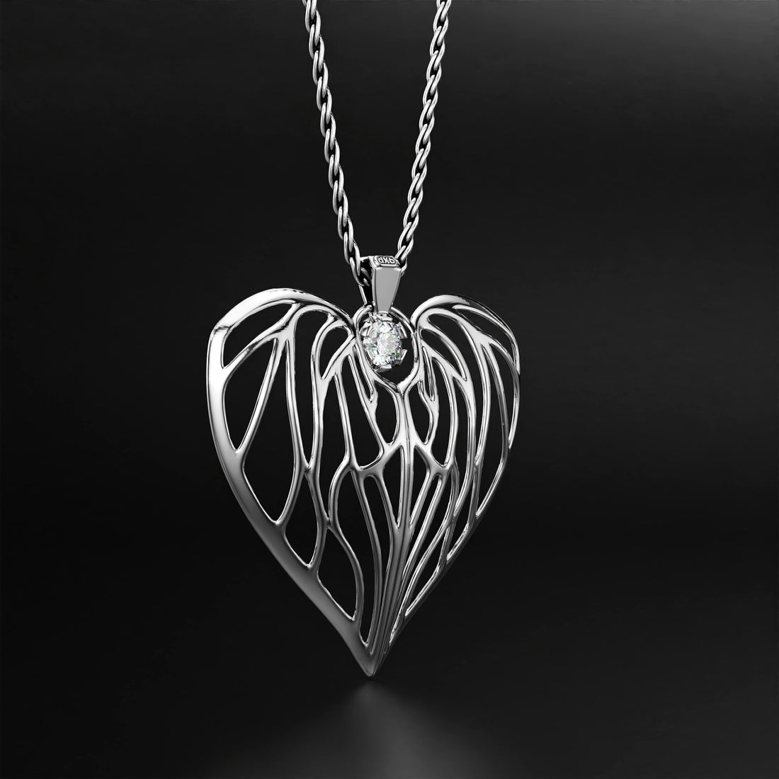 Heart of Angels Diamond Pendant Necklace - 14k Yellow Gold, 14k White Gold, 14k Rose Gold, Platinum, and Silver