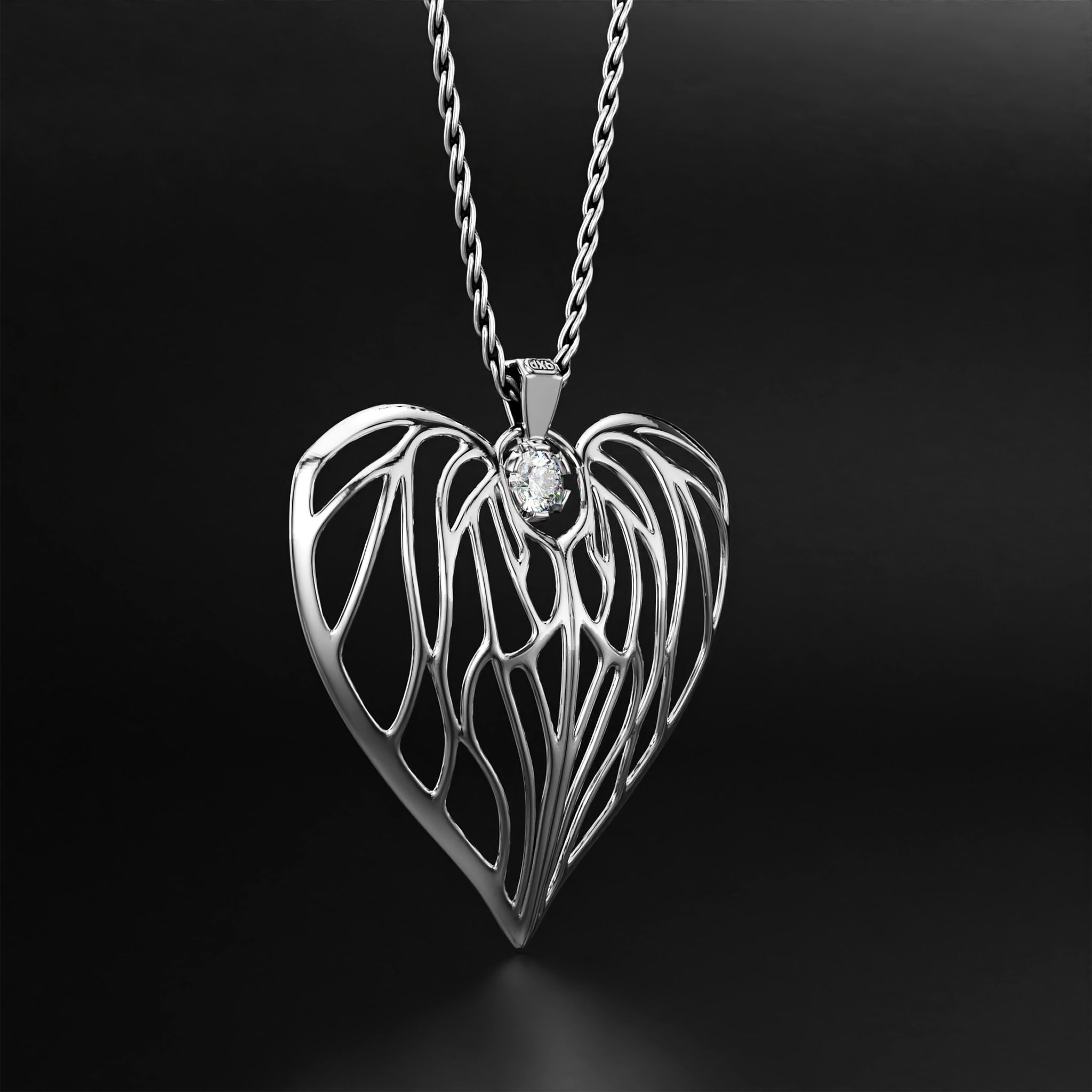 Heart of Angels Diamond Pendant Necklace - 14k Yellow Gold, 14k White Gold, 14k Rose Gold, Platinum, and Silver