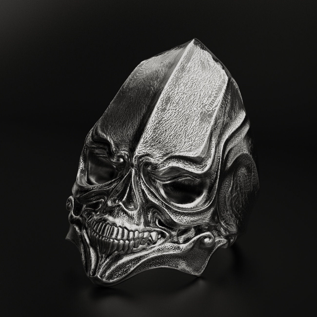 armageddon skull ring with an alien head design, photo 2
