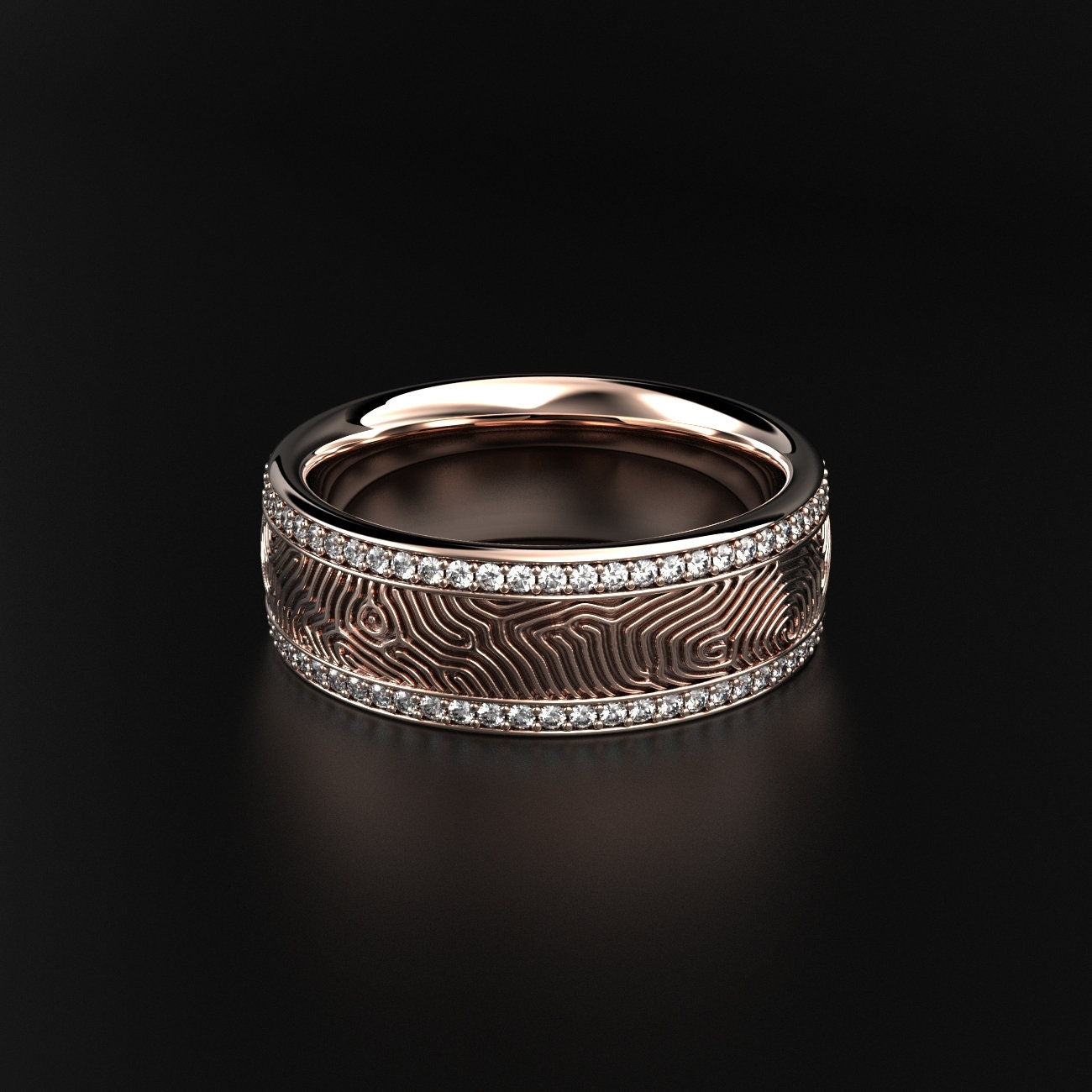 men's labyrinth texture wedding ring with two stone rows, photo 3
