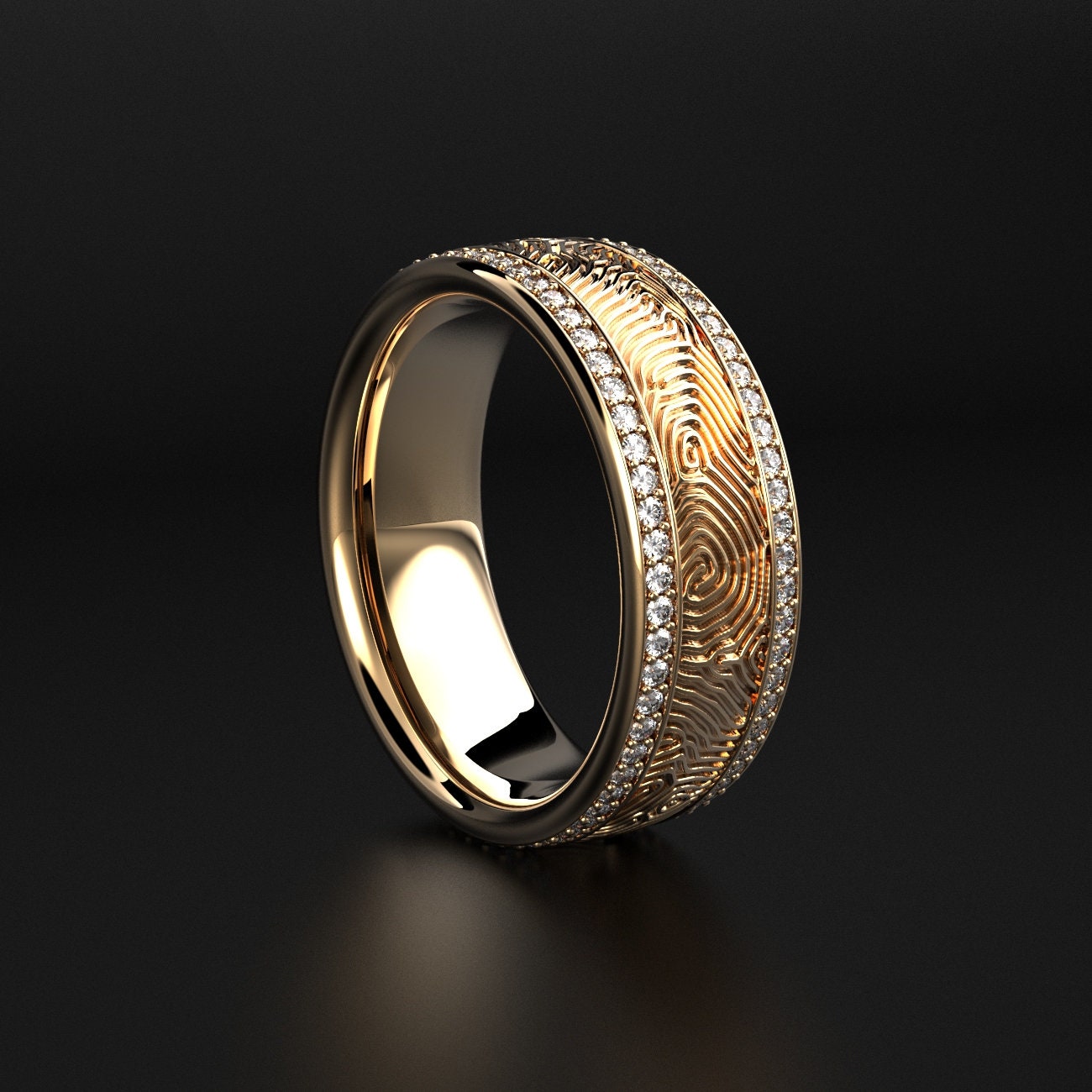 men's labyrinth texture wedding ring with two stone rows, photo 5