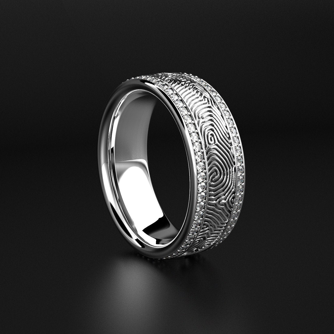 men's labyrinth texture wedding ring with two stone rows, photo 6
