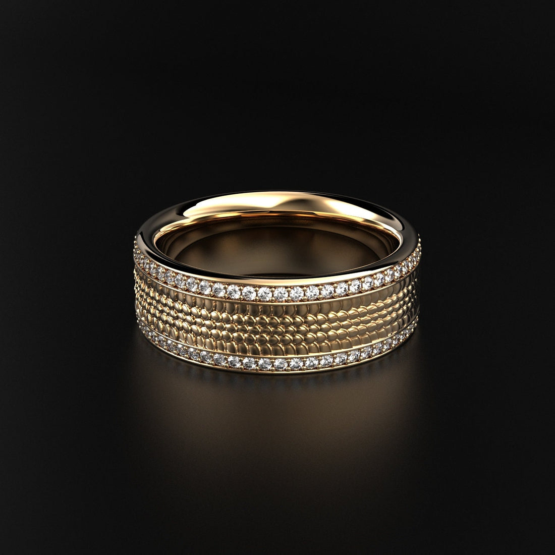 men's snake texture wedding band with two stone rows, photo 1