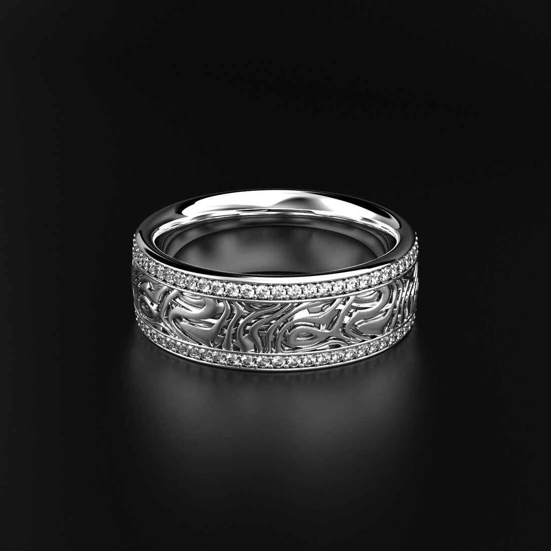 smoky texture men's wedding band with two stone rows, photo 3