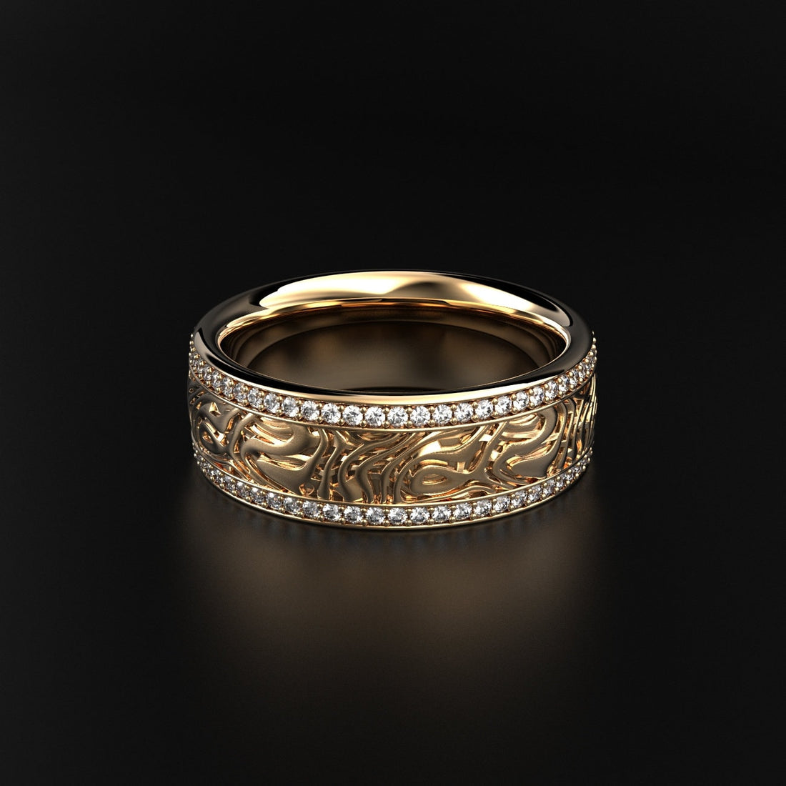 smoky texture men's wedding band with two stone rows, photo 2