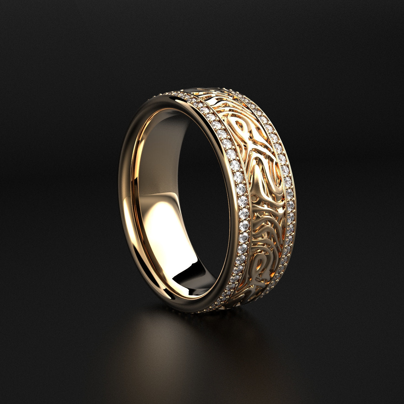 smoky texture men's wedding band with two stone rows, photo 6