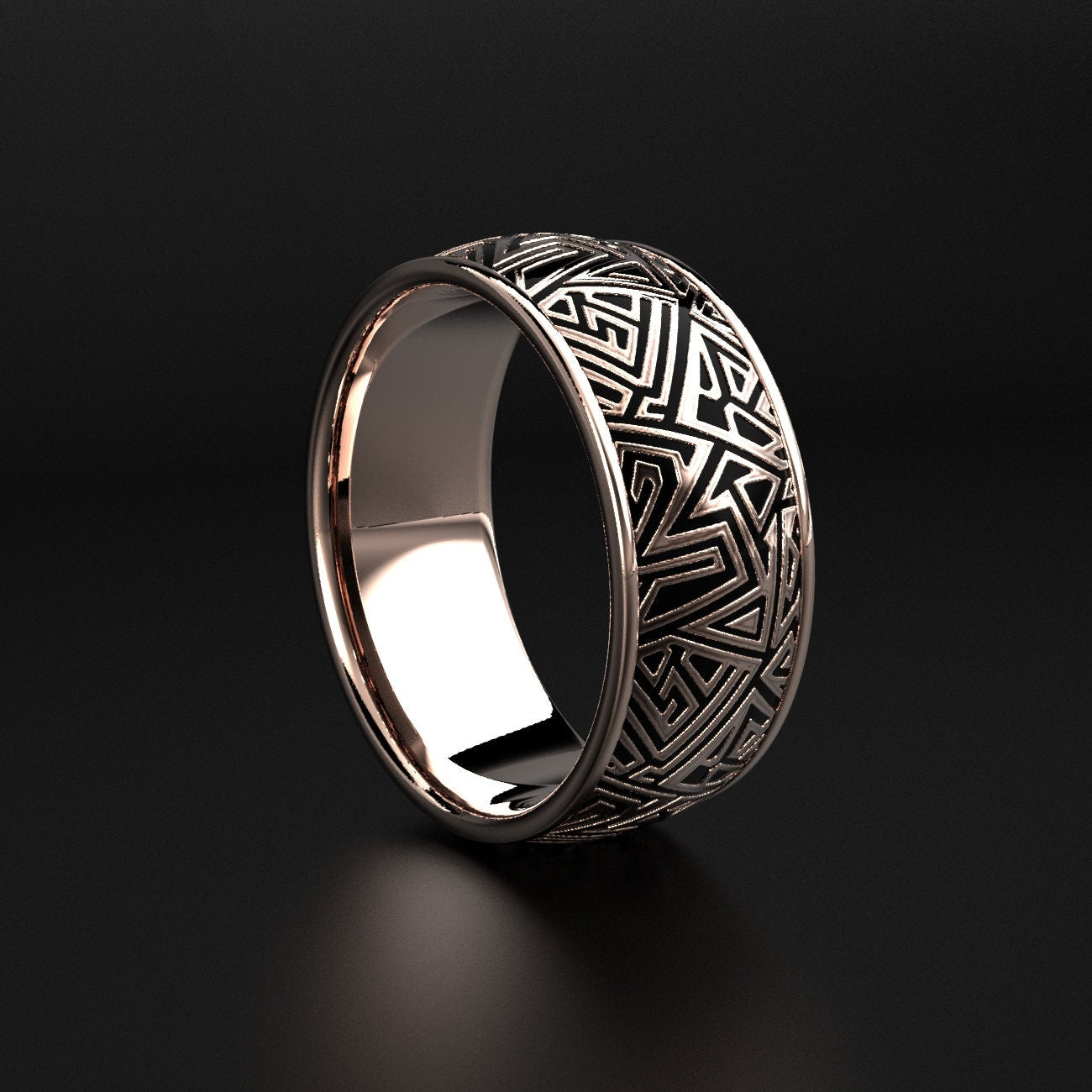 men's geometric textured wedding band, industrial style, photo 5